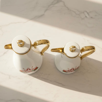 PILSCO Oman Logo Double Set – Coffee & Tea Thermal Flask (White & Gold, 1L + 0.7L)