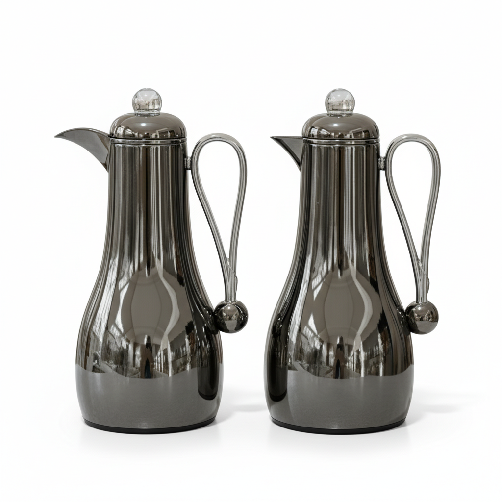 Al Marjan Dallah Set – 1L & 1L - Chrome/Silver