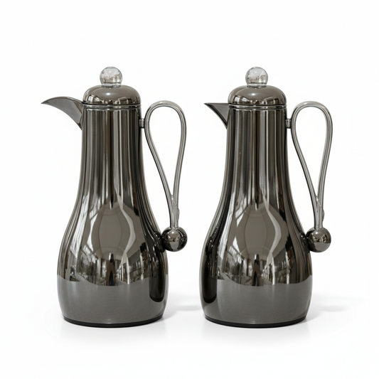 Al Marjan Dallah Set – 1L & 1L - Chrome/Silver - Mawaeen