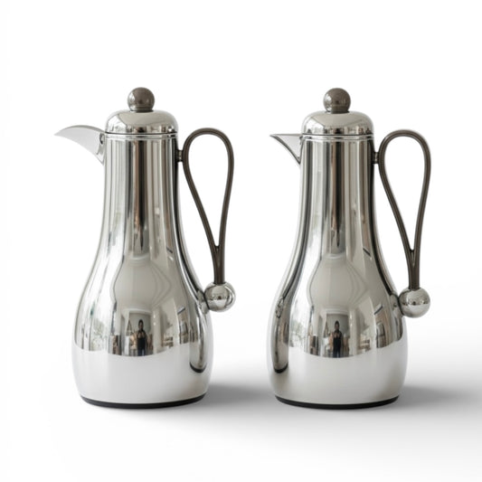 Al Marjan Dallah Set – 1L & 1L - Silver/Chrome - Mawaeen