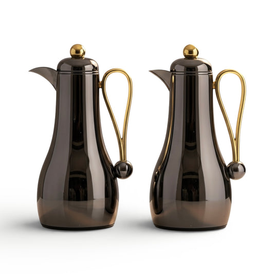 Al Marjan Dallah Set – 1L & 1L - Chrome/Gold - Mawaeen