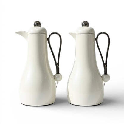 Al Marjan Dallah Set – 1L & 1L - White/Chrome - Mawaeen