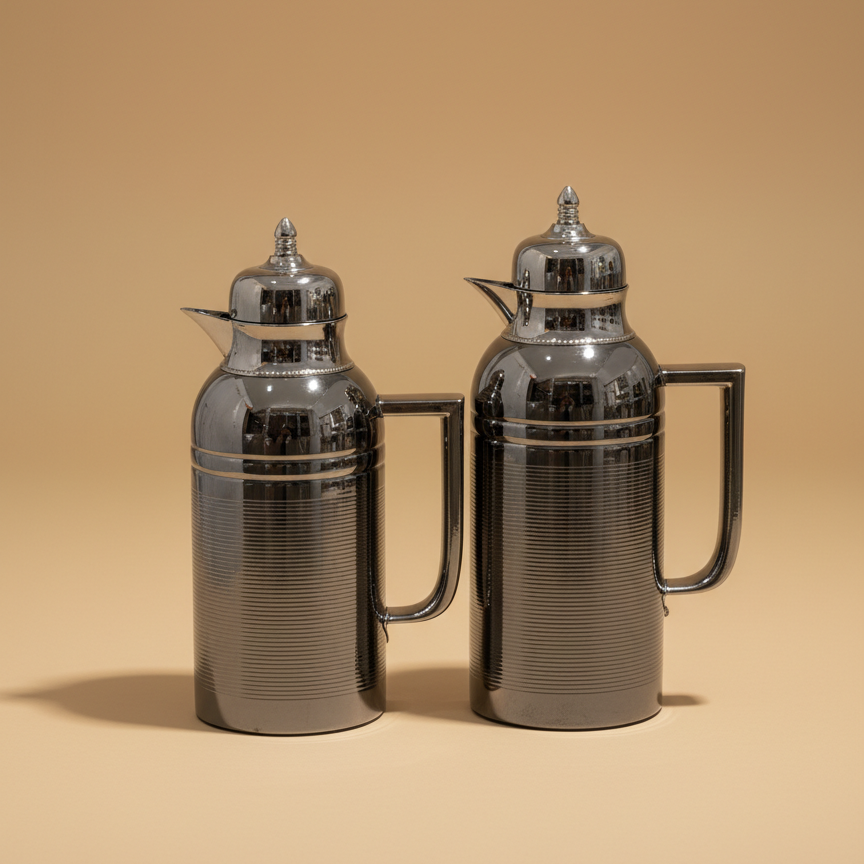 NICE Dallah Set – 0.7L & 1L - Chrome/Silver - Mawaeen