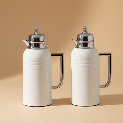 NICE Dallah Set – 0.7L & 1L - White/Silver - Mawaeen