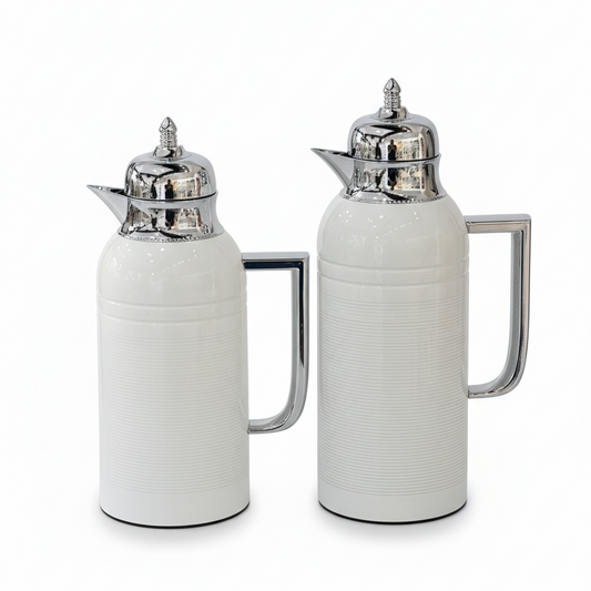 NICE Dallah Set – 0.7L & 1L - White/Silver - Mawaeen