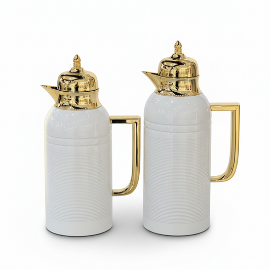 NICE Dallah Set – 0.7L & 1L - White/Gold - Mawaeen