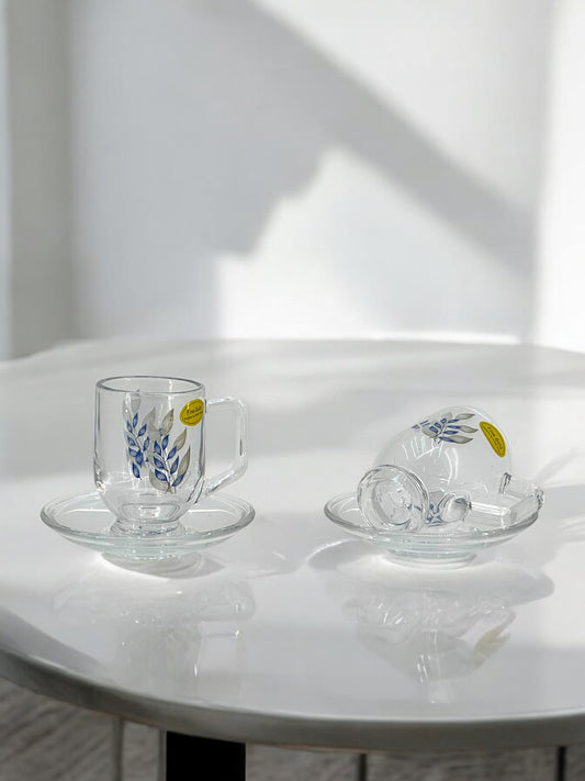 6-Piece Floral Glass Cup Set for Tea or Coffee