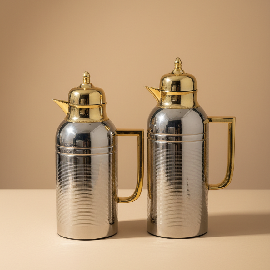 NICE Dallah Set – 0.7L & 1L - Silver/Gold - Mawaeen