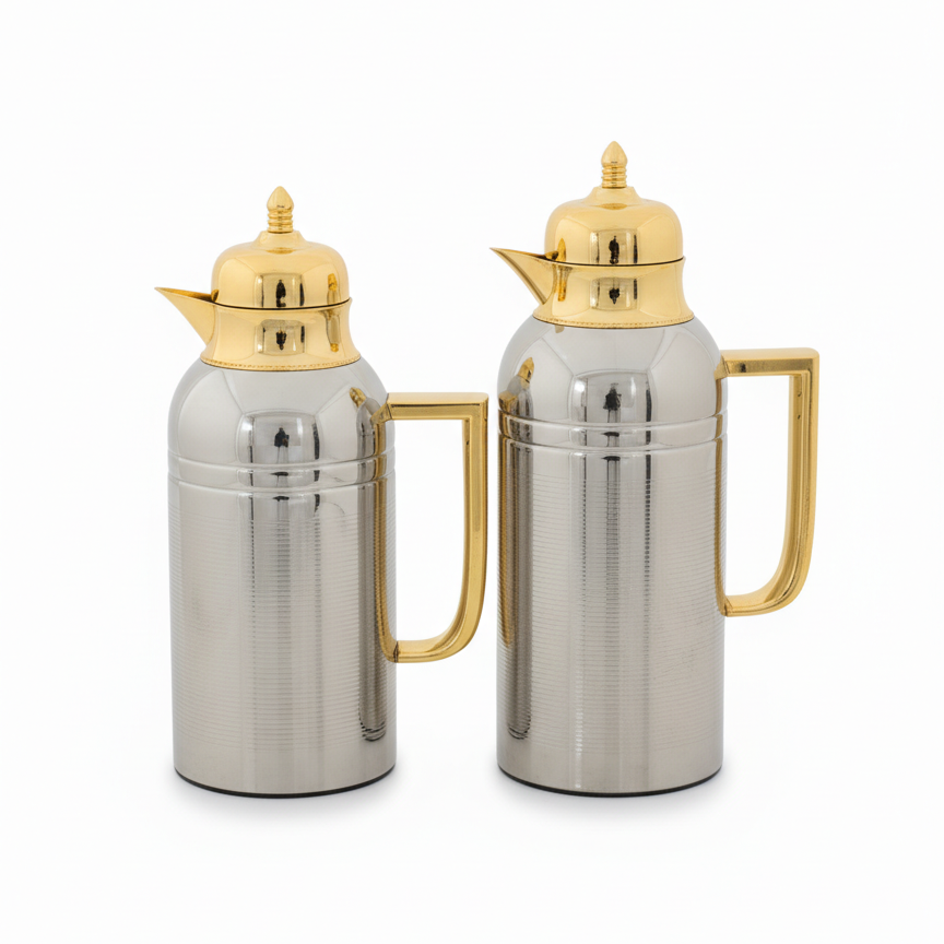 NICE Dallah Set – 0.7L & 1L - Silver/Gold - Mawaeen