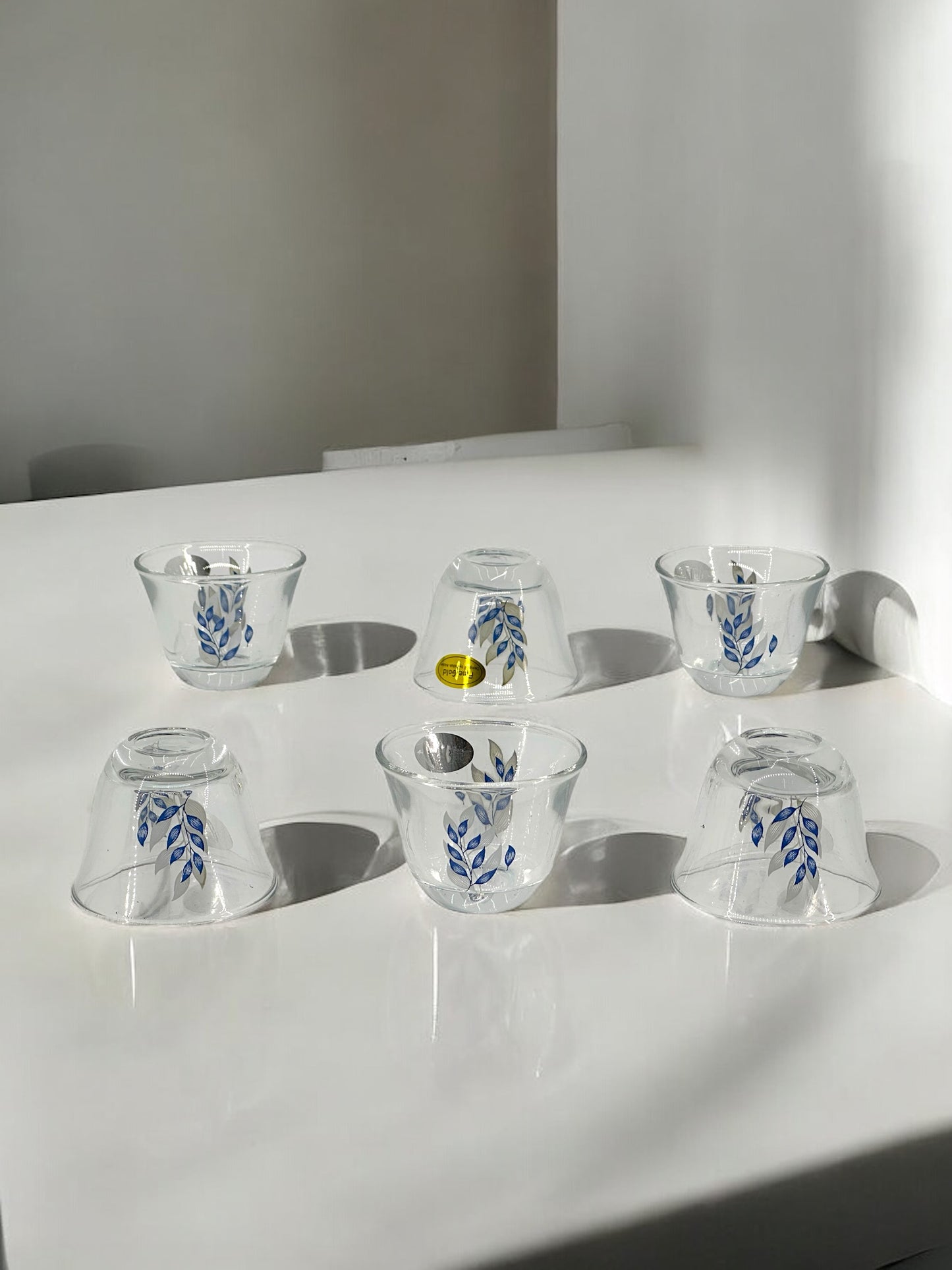 6-Piece Floral Glass Cawa Cup Set for Arabic Coffee