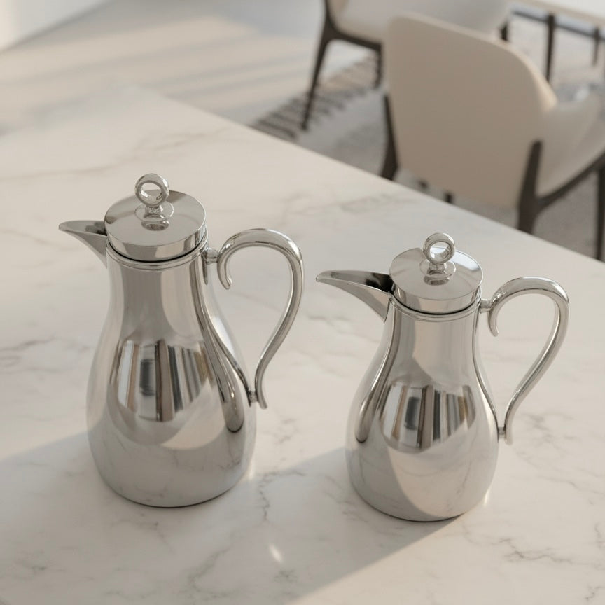 PILSCO Double Set – Coffee & Tea Thermal Flask ( Silver, 1L + 0.7L)