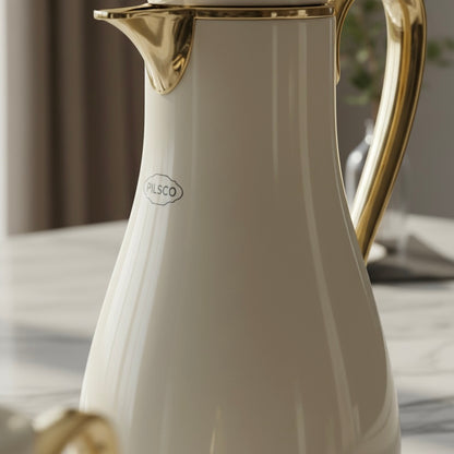 PILSCO  Premium Double Set – Coffee & Tea Thermal Flask (White & Gold, 1L + 0.7L)