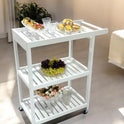 Elegant White wood 3-Shelf Rolling Trolley