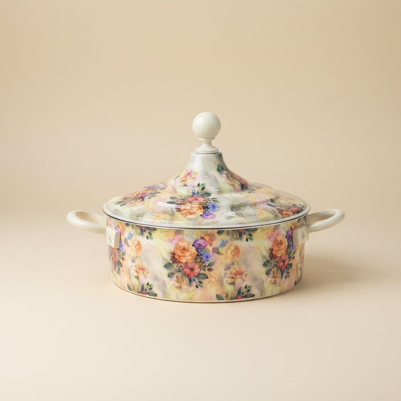 Floral Food Warmer Set Beige – 3 Pieces (2.5L, 3.5L, 5.5L)