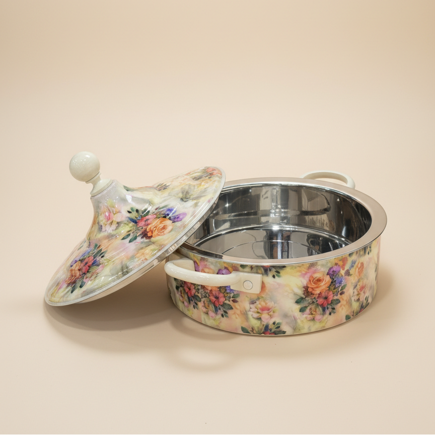 Floral Food Warmer Set Beige – 3 Pieces (2.5L, 3.5L, 5.5L)