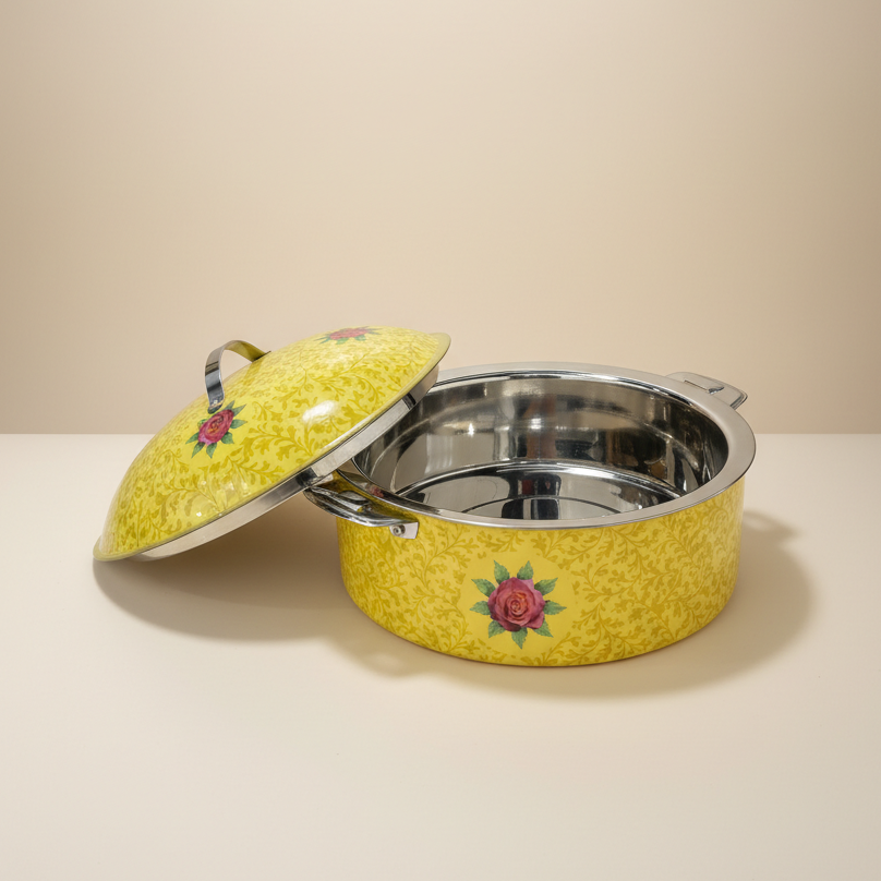 Floral Food Warmer Set Yellow – 3 Pieces (2.5L, 3.5L, 5.5L)