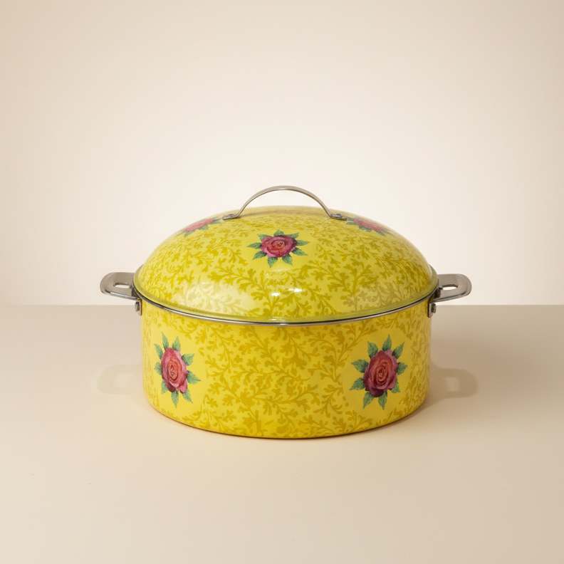 Floral Food Warmer Set Yellow – 3 Pieces (2.5L, 3.5L, 5.5L)