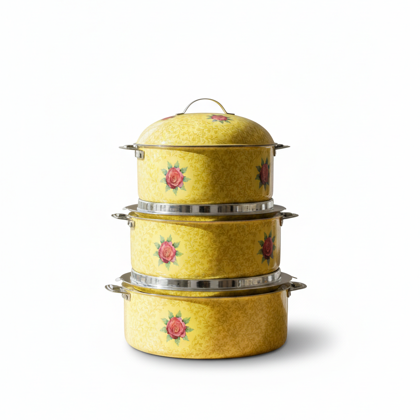 Floral Food Warmer Set Yellow – 3 Pieces (2.5L, 3.5L, 5.5L)
