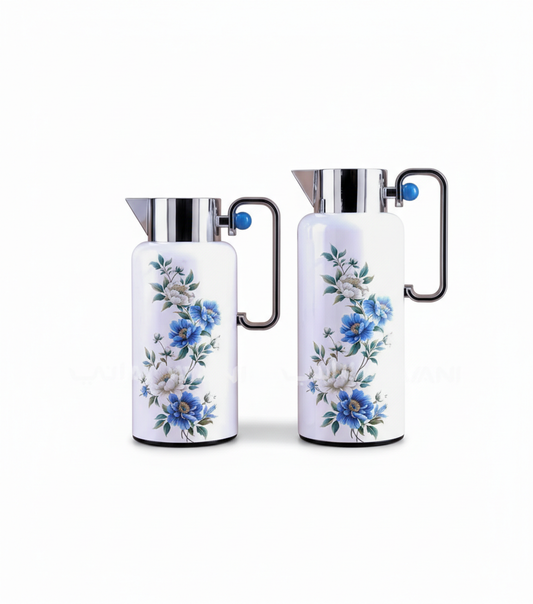Najib Floral Dallah Set – 0.7L & 1L - W/Blue flower - Mawaeen