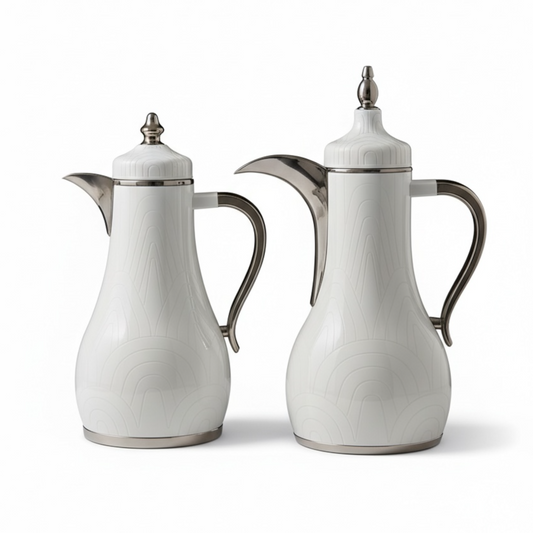 Premium Stainless Steel Dallah Set – White/Chrome - Mawaeen
