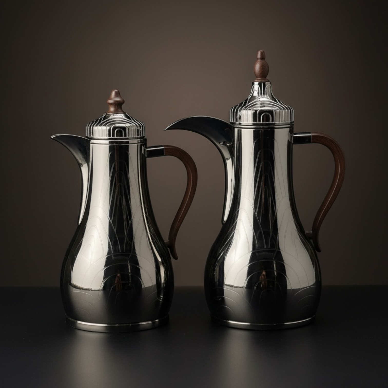 Premium Stainless Steel Dallah Set – Chrome/Wood