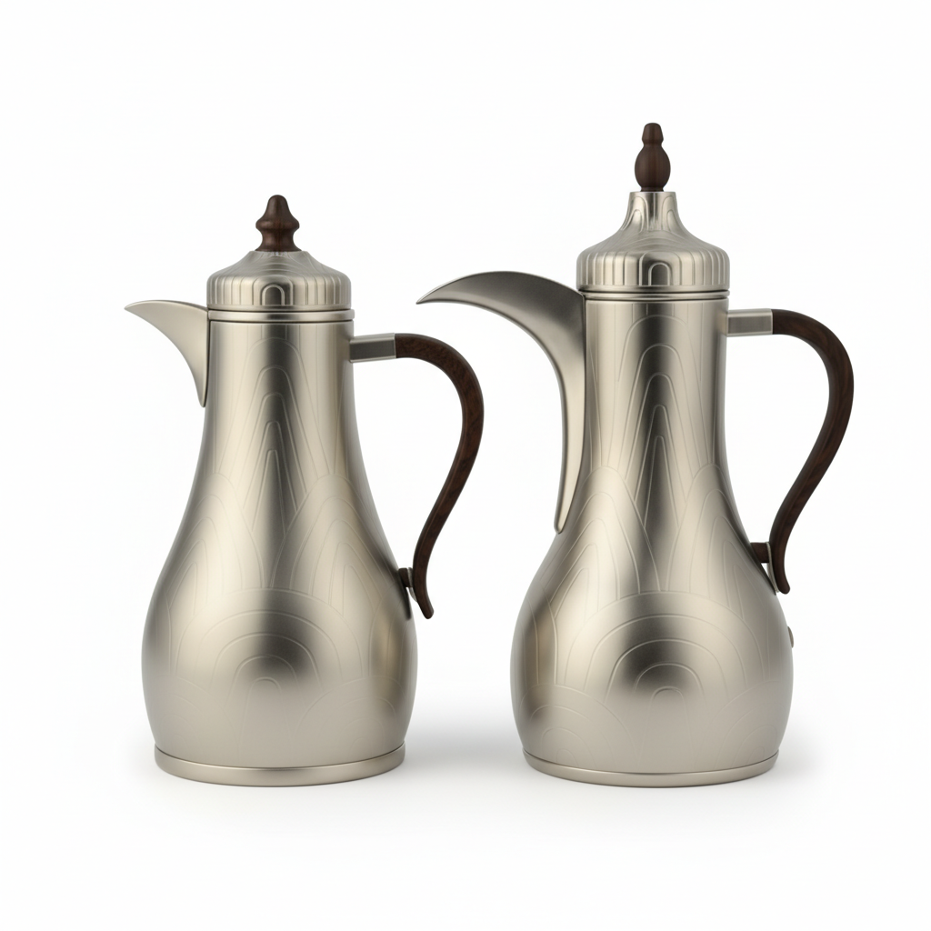 Premium Stainless Steel Dallah Set – M/Silver Wood - Mawaeen
