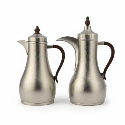 Premium Stainless Steel Dallah Set – M/Silver Wood - Mawaeen