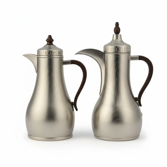 Premium Stainless Steel Dallah Set – M/Silver Wood - Mawaeen