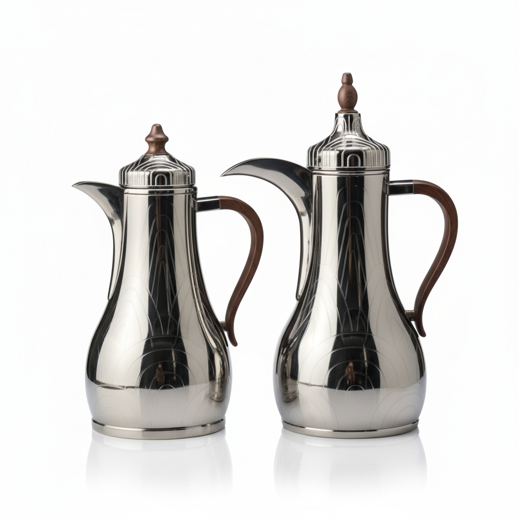 Premium Stainless Steel Dallah Set – Chrome/Wood