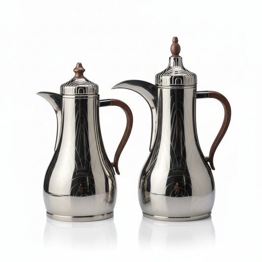 Premium Stainless Steel Dallah Set – Chrome/Wood - Mawaeen