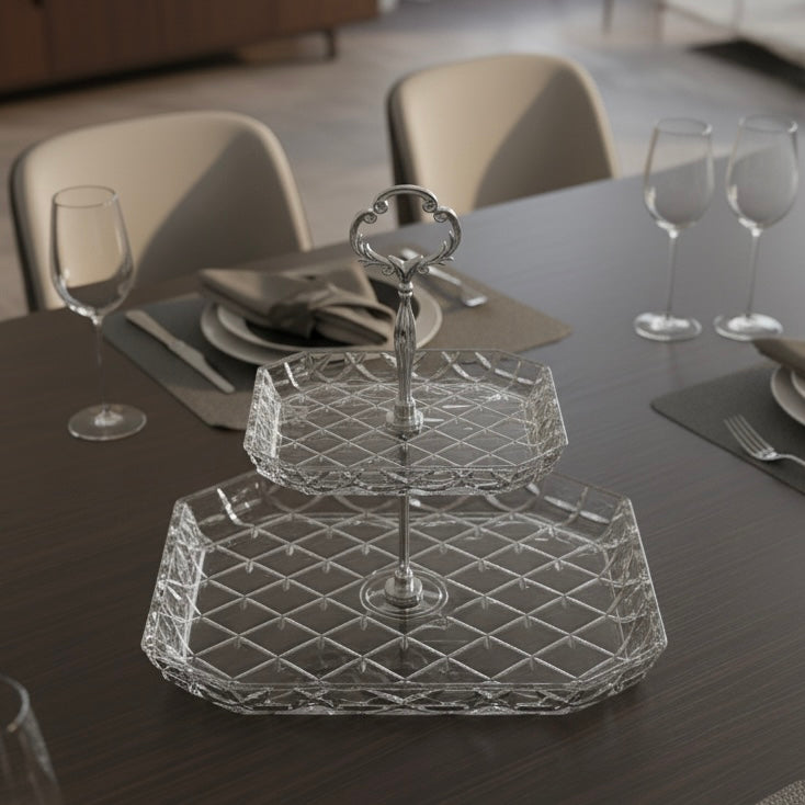 Mawaeen 2-Tier Luxury Glass Cake Stand – Elegant Serving Display