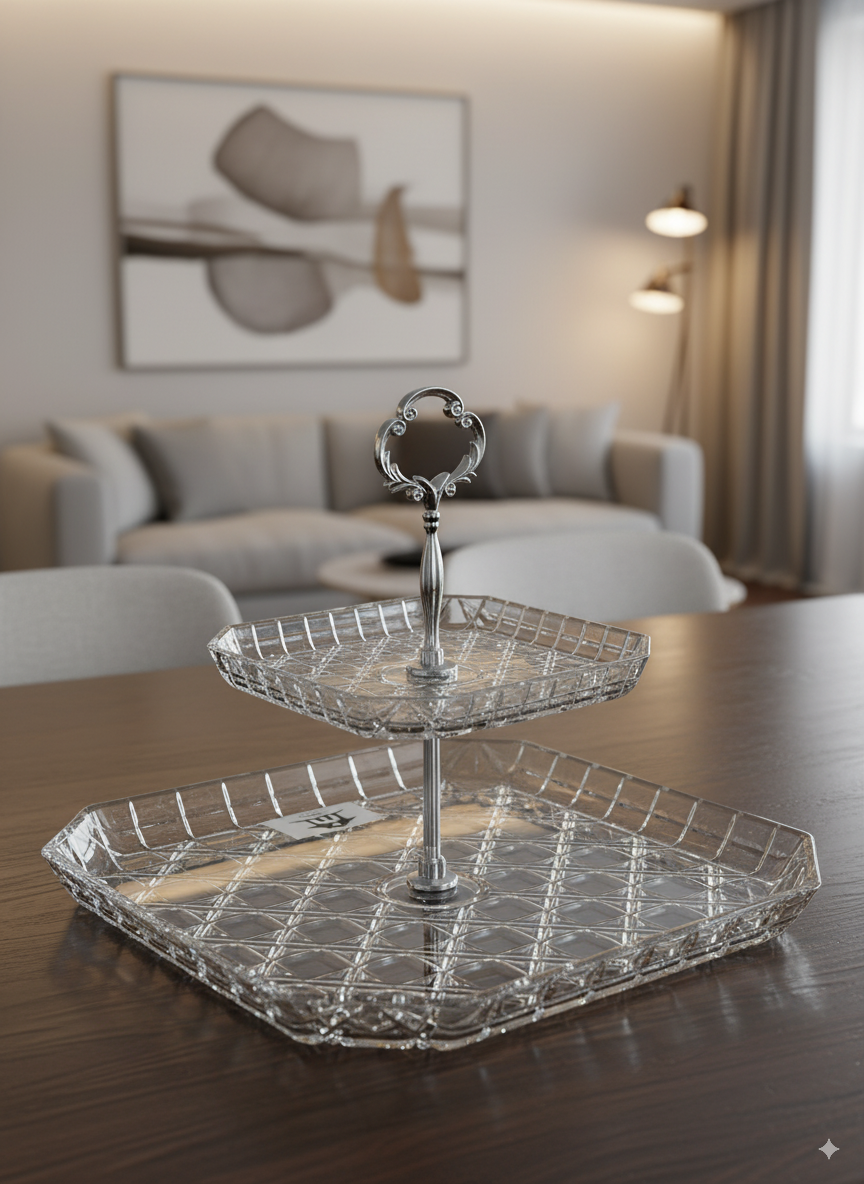Mawaeen 2-Tier Luxury Glass Cake Stand – Elegant Serving Display