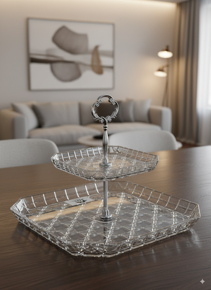 Mawaeen 2-Tier Luxury Glass Cake Stand – Elegant Serving Display
