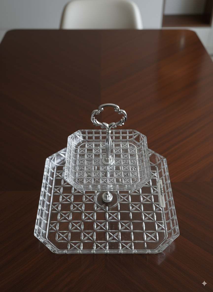 Mawaeen 2-Tier Luxury Glass Cake Stand – Elegant Serving Display