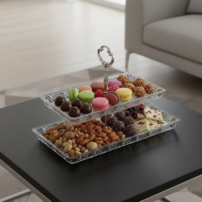 Mawaeen 2-Tier Luxury Glass Candy Plate – Elegant Serving Display