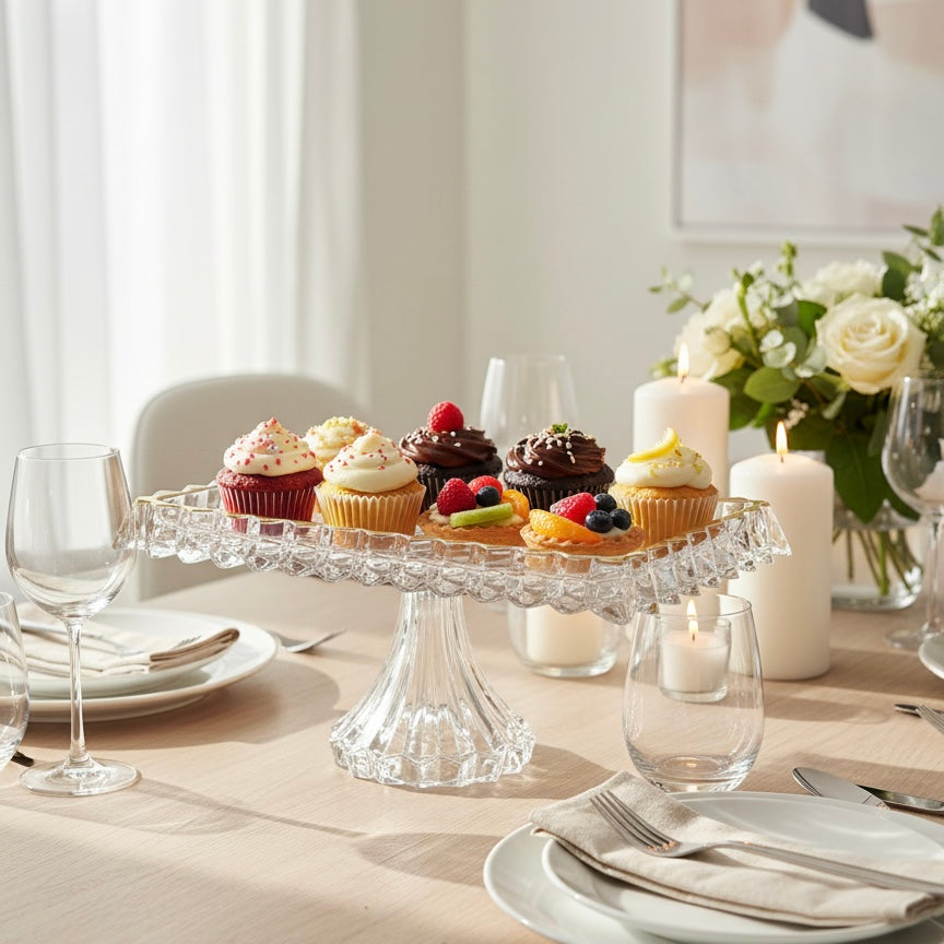 Mawaeen Luxury Glass Cake Plate – Golden Rim