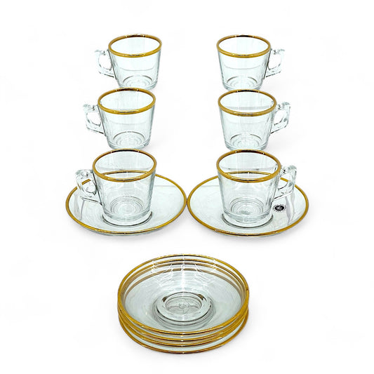 Elegant Gold&silver-Rimmed Glass Tea Set