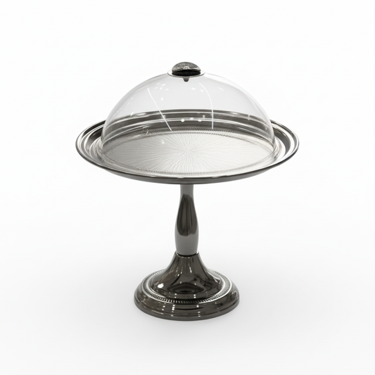 Cake Stand Round With Lid Chrome -(M) - Mawaeen