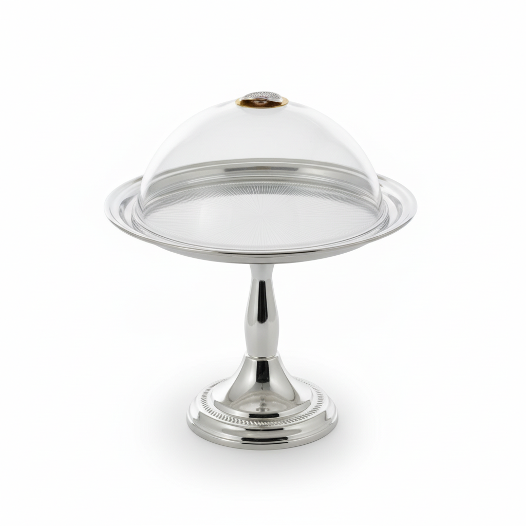 Cake Stand Round With Lid Silver (M)
