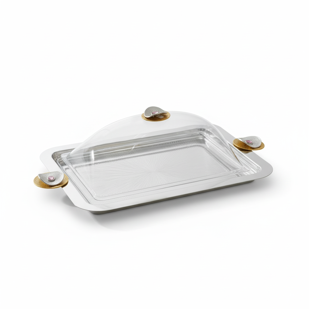 Covered Rest Cake & Candy Tray Silver- (L)