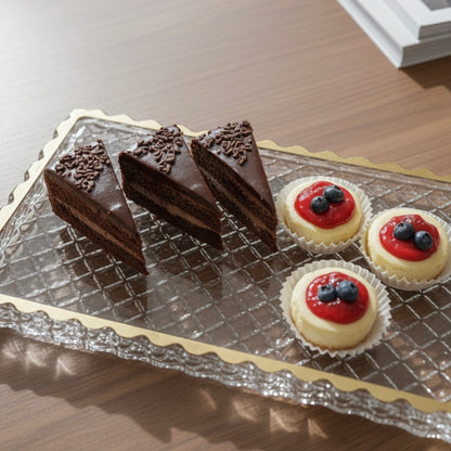 Mawaeen Luxury Glass Cake Plate – Golden Rim