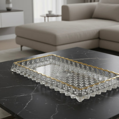 Mawaeen Luxury Glass Cake Plate – Golden Rim