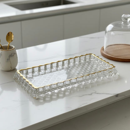 Mawaeen Luxury Glass Cake Plate – Golden Rim