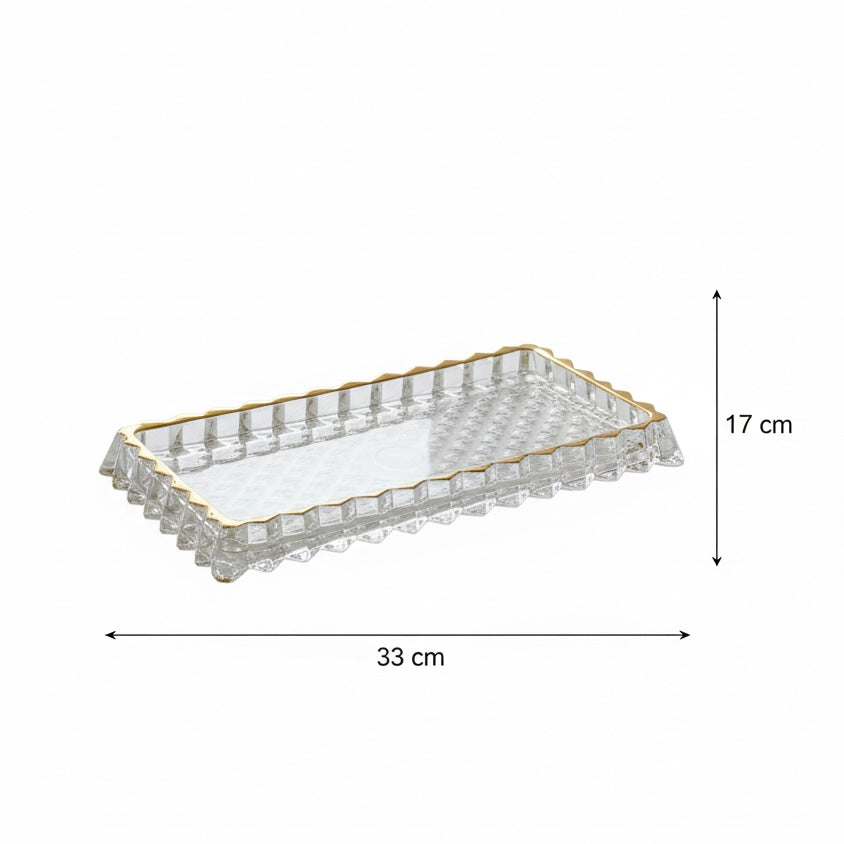 Mawaeen Luxury Glass Cake Plate – Golden Rim