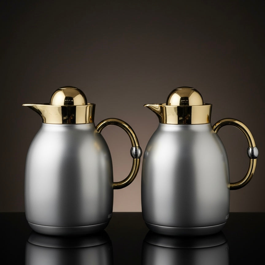 Regal Classic Dallah Set M/Silver Gold – 1L & 1L - Mawaeen