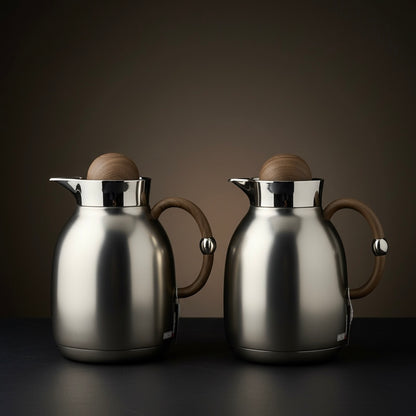 Regal Classic Dallah Set M/Silver Wood – 1L & 1L - Mawaeen