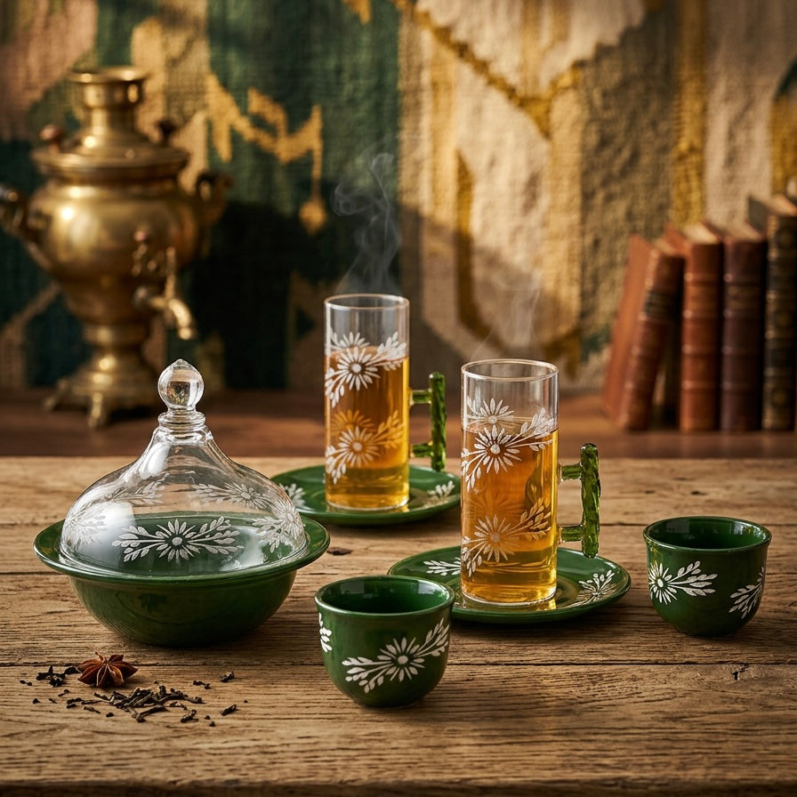 Tea & Coffee Serving Set Green – 19 Pieces