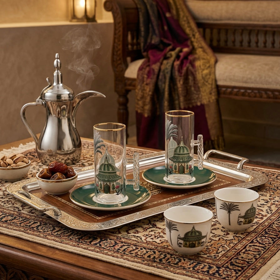 Tea & Coffee Serving Set Green – 18 Pieces