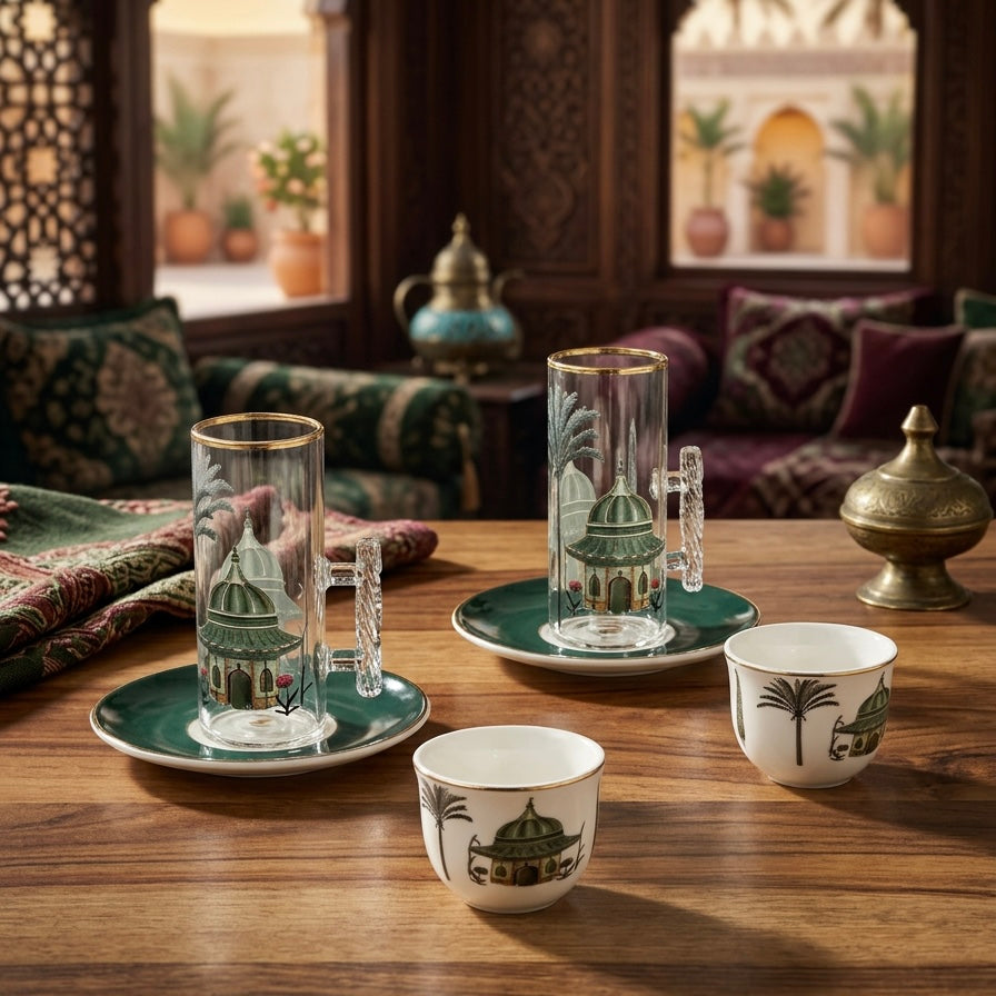 Tea & Coffee Serving Set Green – 18 Pieces