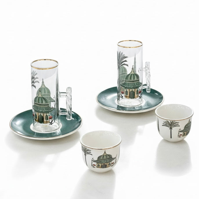 Tea & Coffee Serving Set Green – 18 Pieces